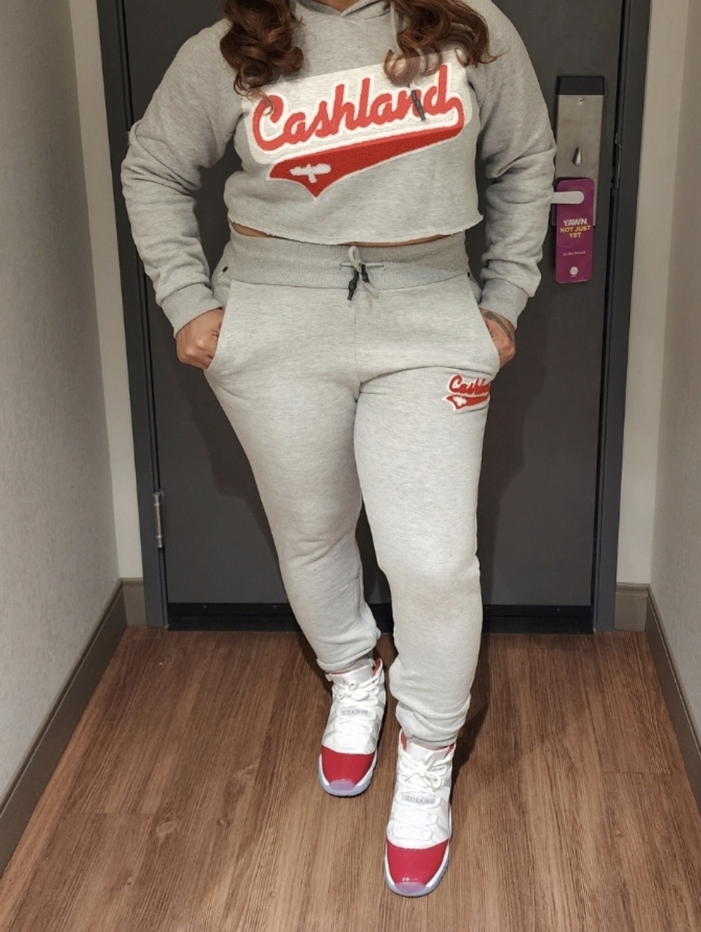Cashland Gray Sweatsuit With Cropped Hoodie And Tapered Leg Pants